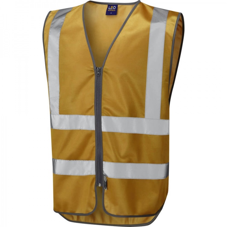 Leo Workwear W35-GO Commodore Zipped Reflective Vest Non ISO 20471 Gold